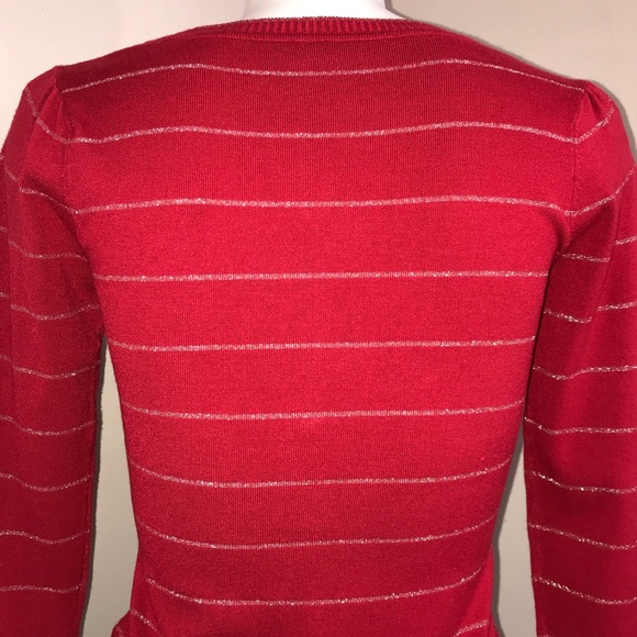 BEBE Metallic Ruby Red Crystal Button DownCardigan - Picture 11 of 16